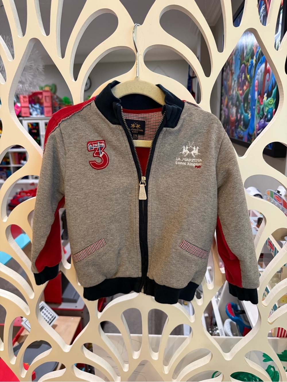 La Martina Kids Grey & Red Zip-Front Sweater